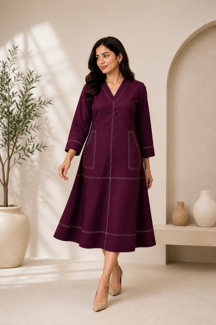 Akshara garnet cotton dress