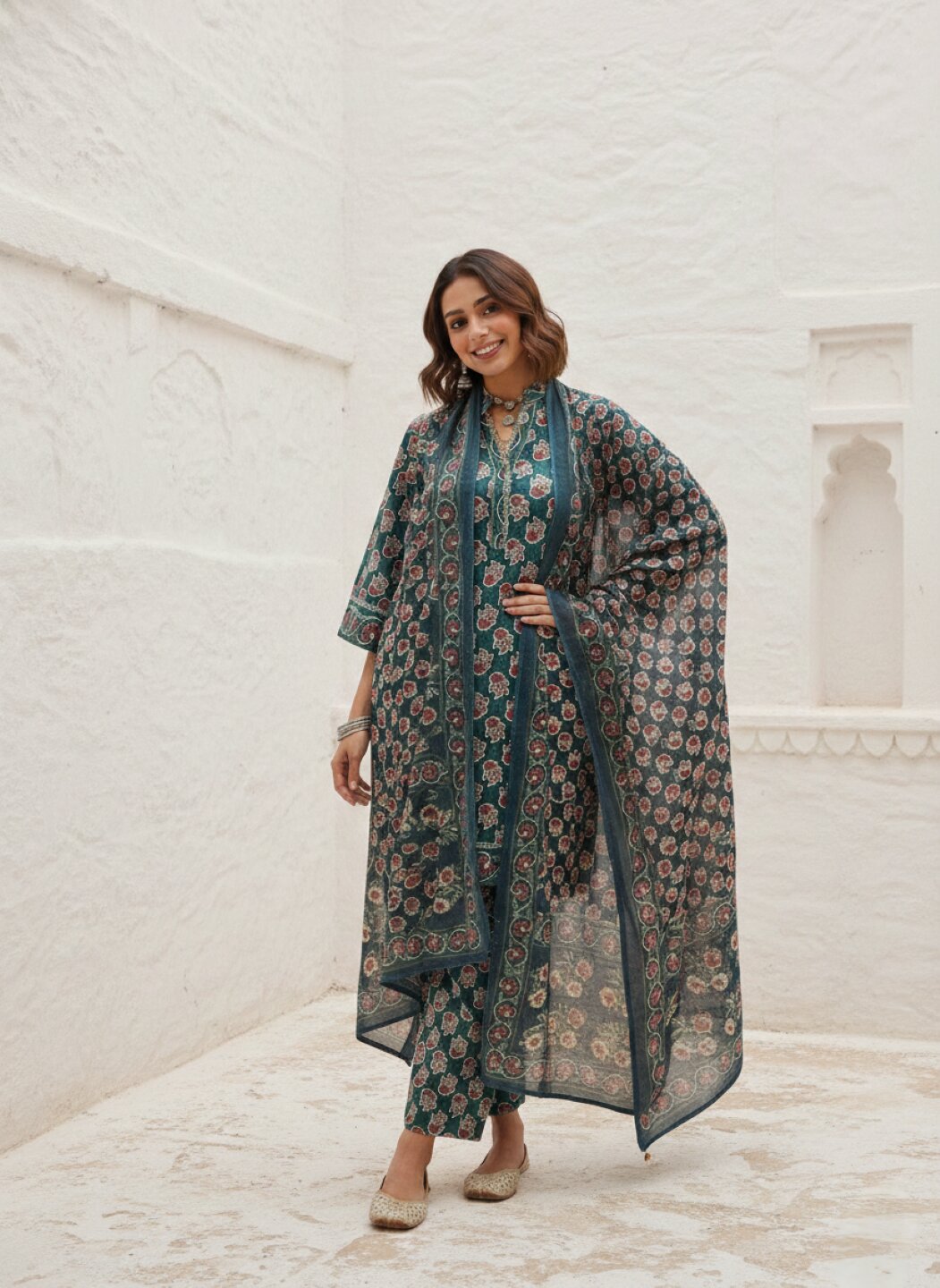 Swades peacock cotton suit set