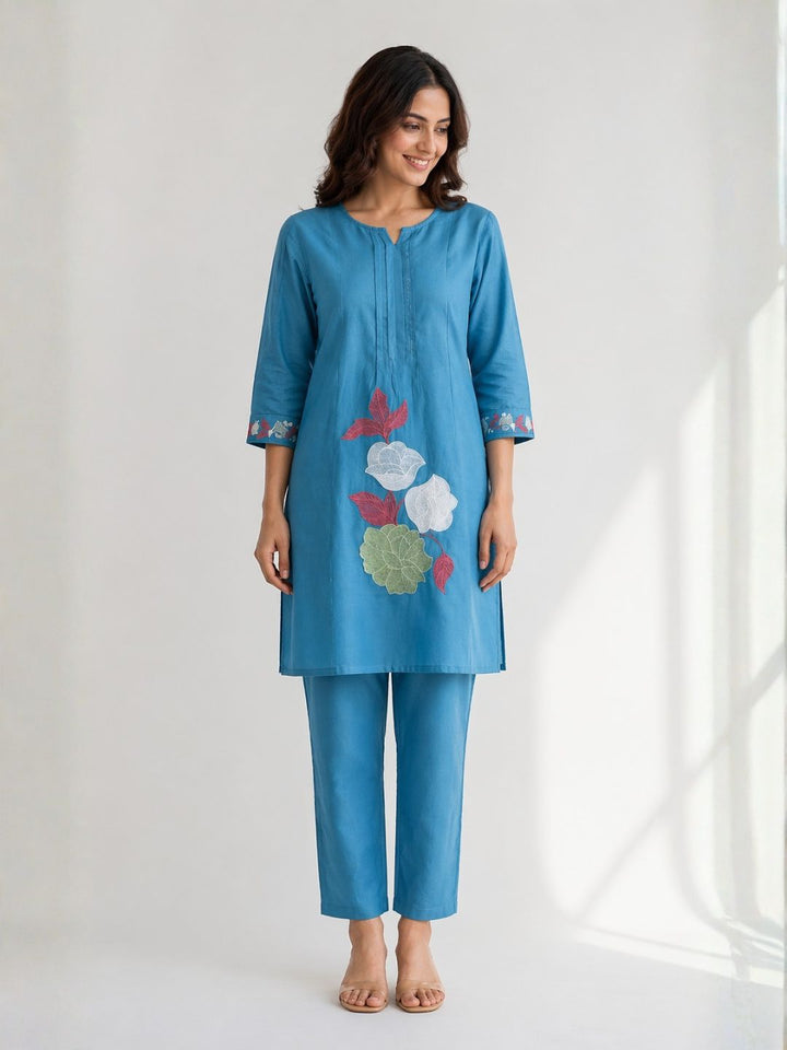Jayna Cobalt Embroidered Kurta Pant Set