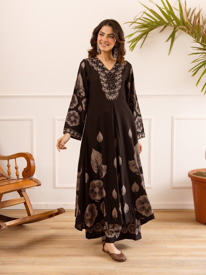 Karen coal printed cotton kurta pant set