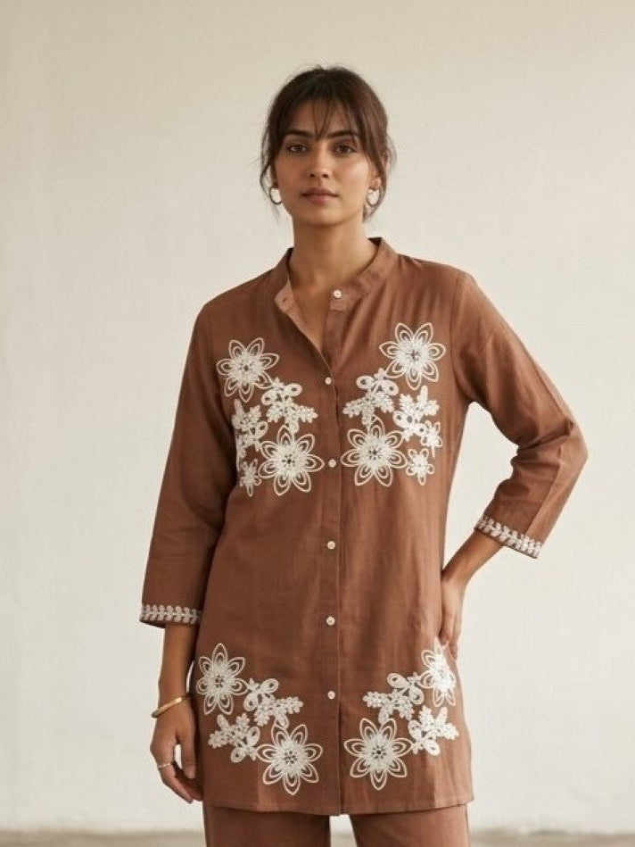 Swades russet embroidery cotton co-ord set