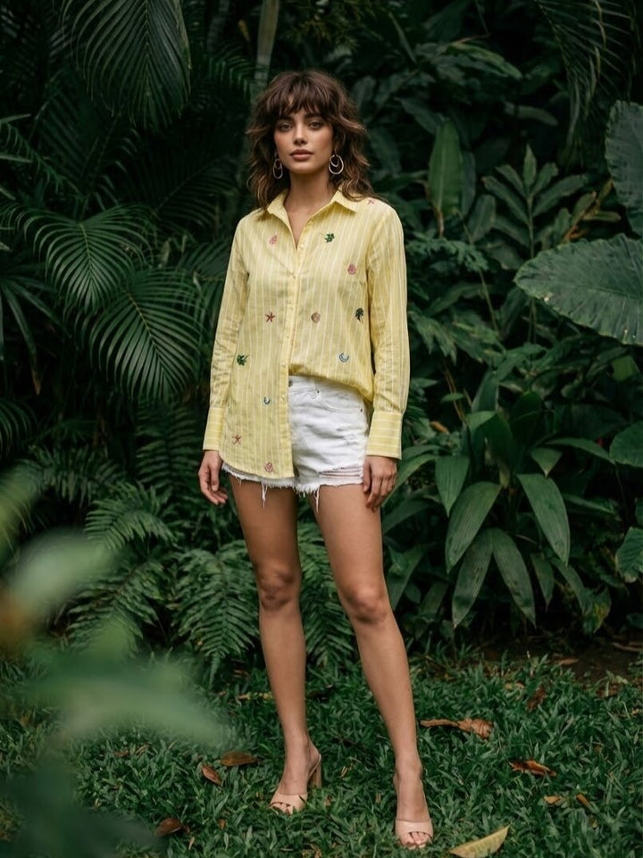 Ivanka canary stripes embroidery cotton shirt