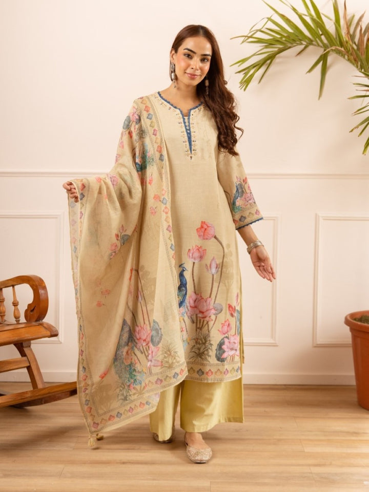 Mihika tan printed cotton suit set
