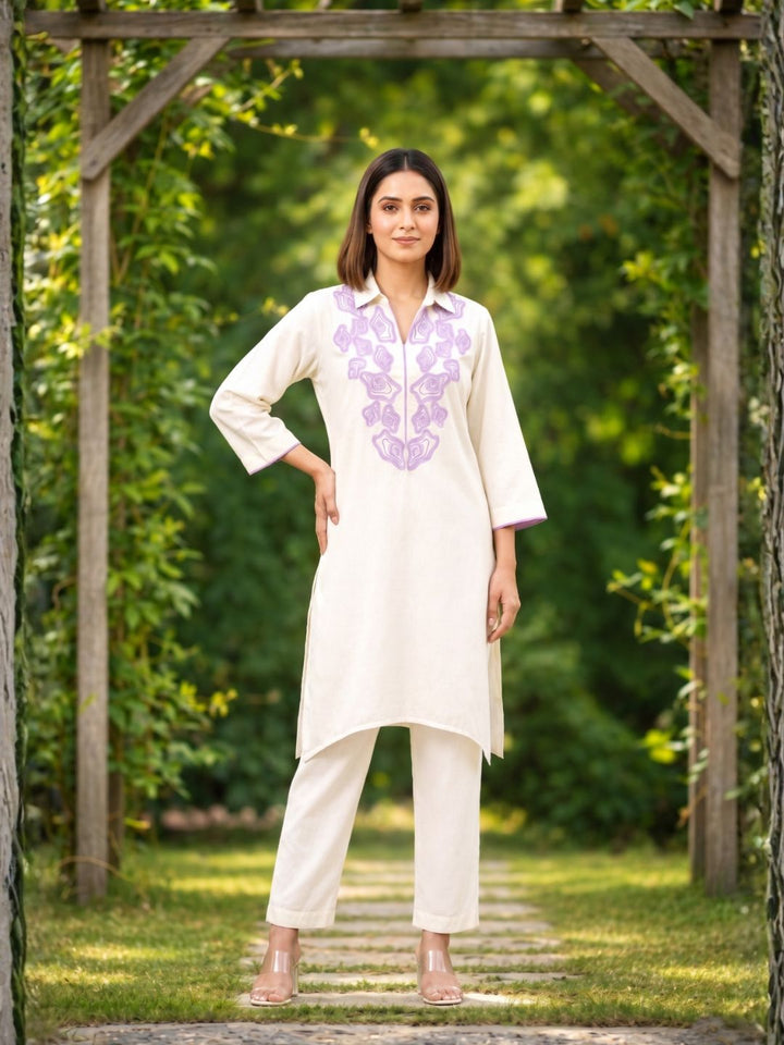 Bela Lavender Embroidered Kurta Pant Set