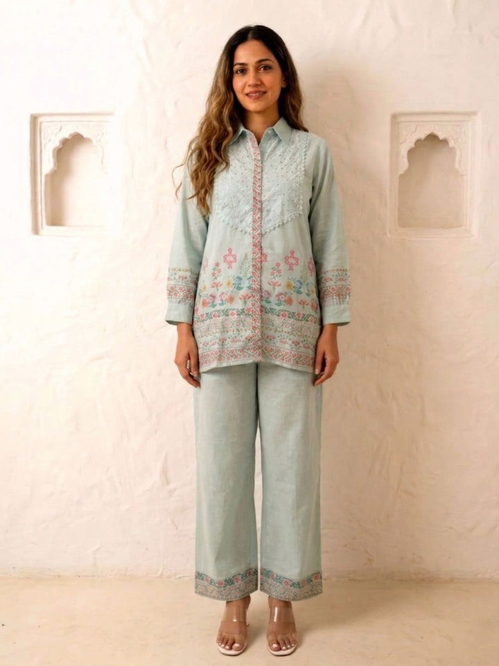 Benisha spruce schiffli cotton co-ord set