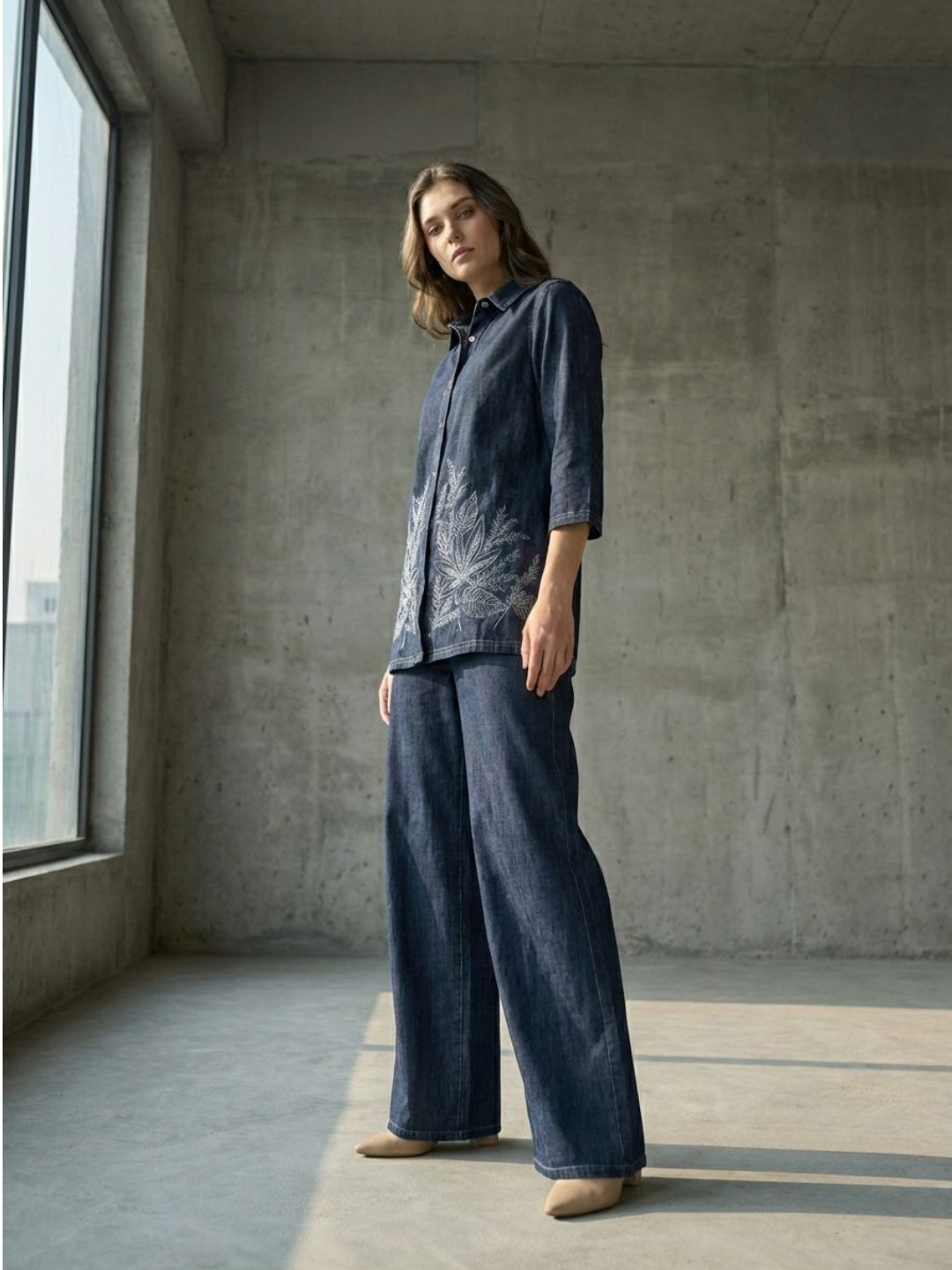 Prisha cyan embroidery denim co-ord set