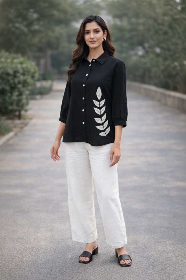 Anvika Onyx Cotton Applique Shirt