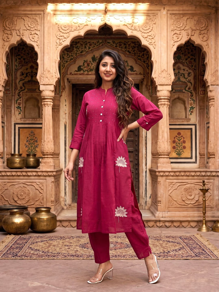 Nabha Rose Embroidered Kurta Pant Set