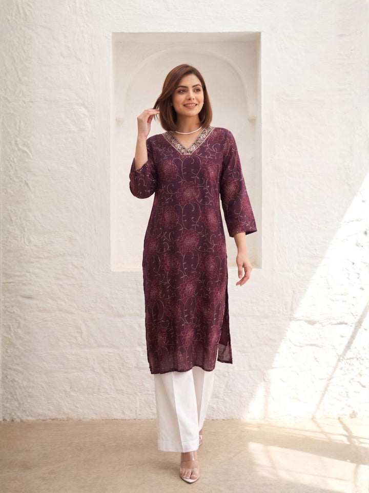 Varisha Plum Printed Kurti