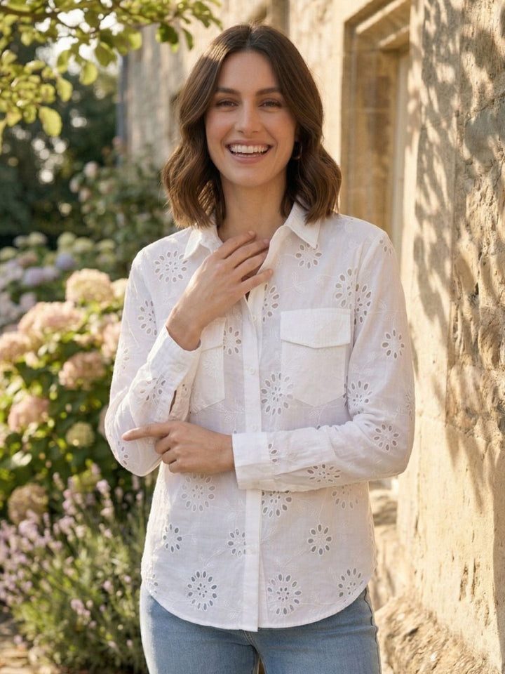 Perka merino schiffli cotton shirt