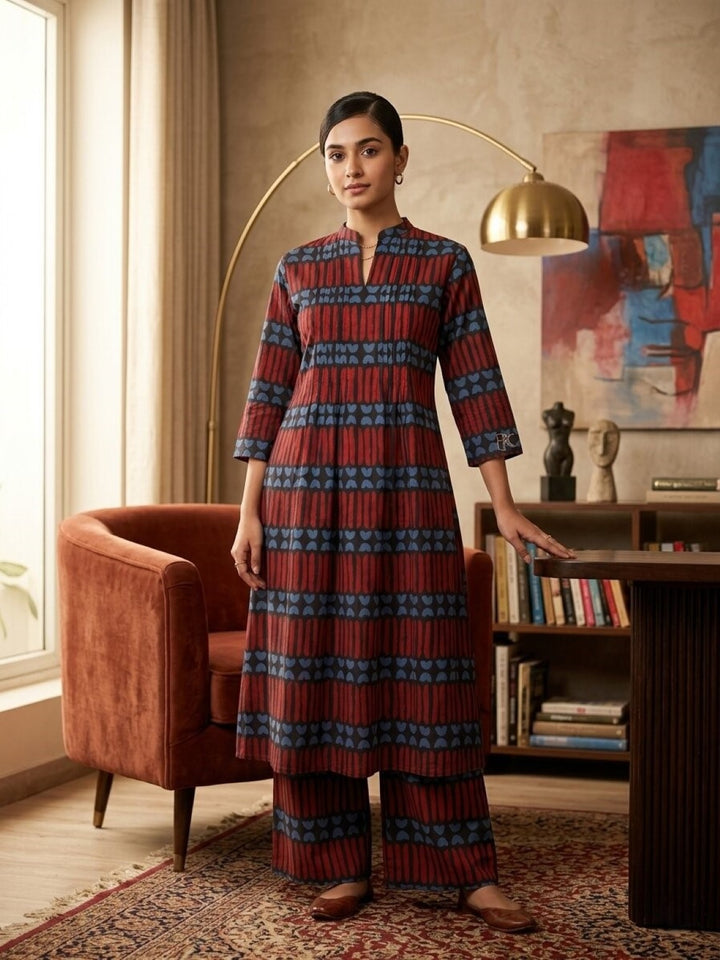 Akshara brick cotton kurta pant set
