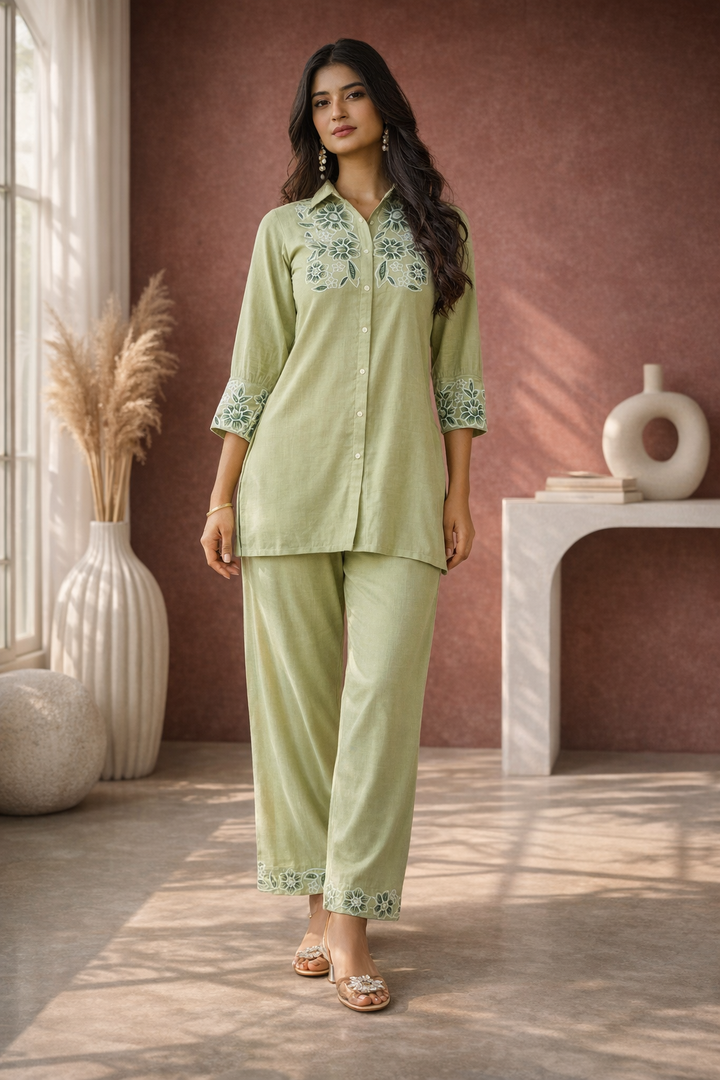 Sharad fern embroidery co-ord set