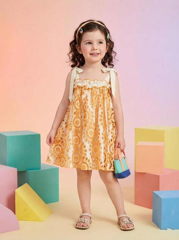 Joy coral schiffli cotton kids dress