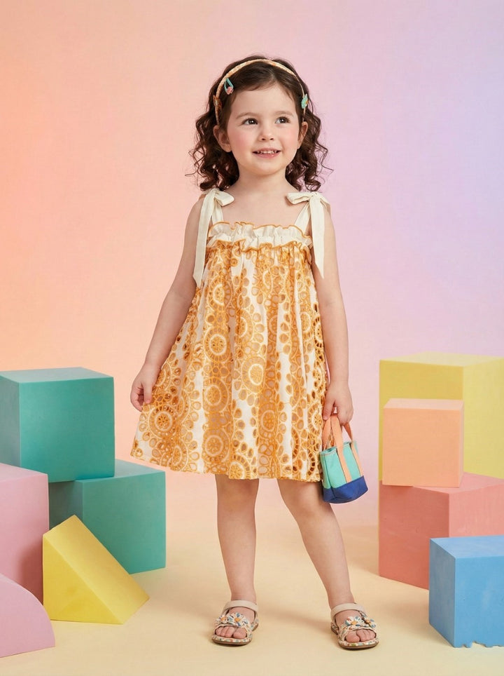 Joy coral schiffli cotton kids dress