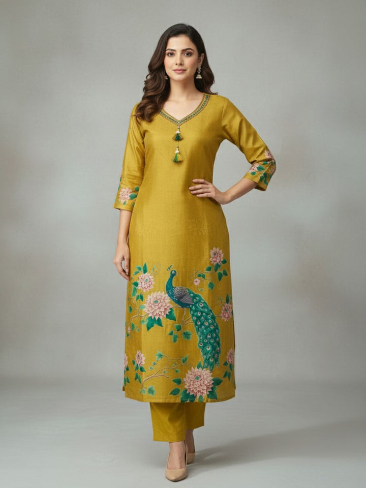 Reet Gold Printed Work Suit Set