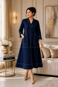 Akshara navy cotton midi dress