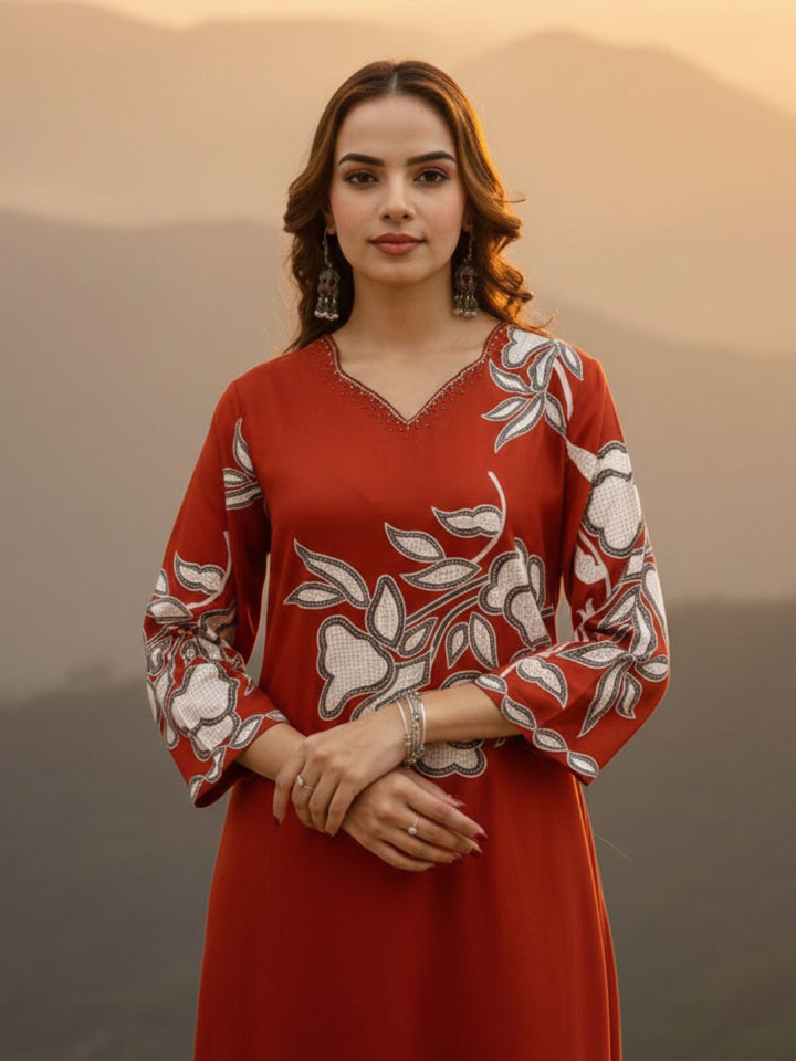 Bakul Rust Digital Print Kurta Pant Set