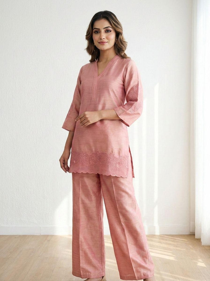 Prisha blossom embroidery cotton Co-ord Set