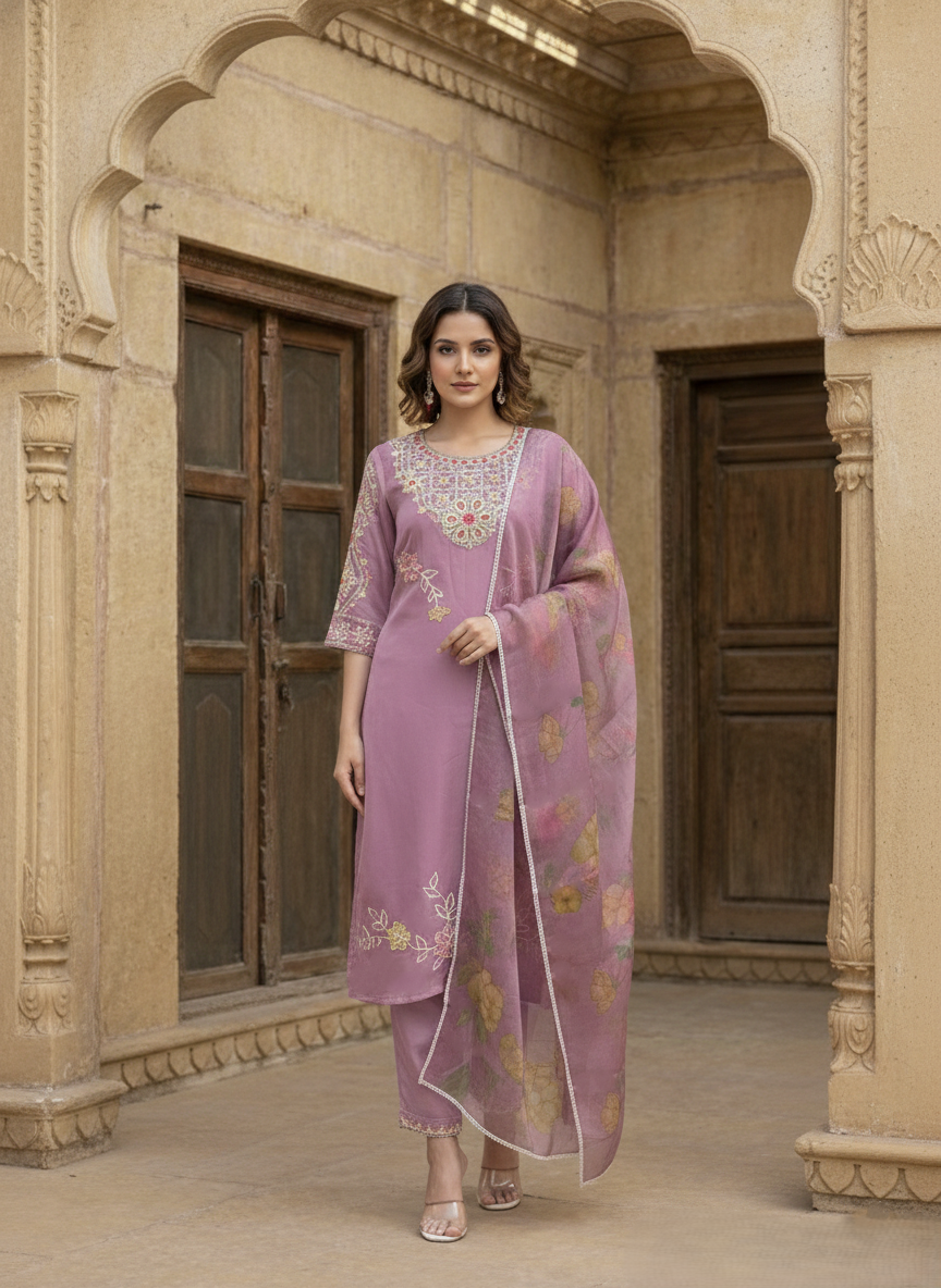 Yami Rose Embroidered Suit Set