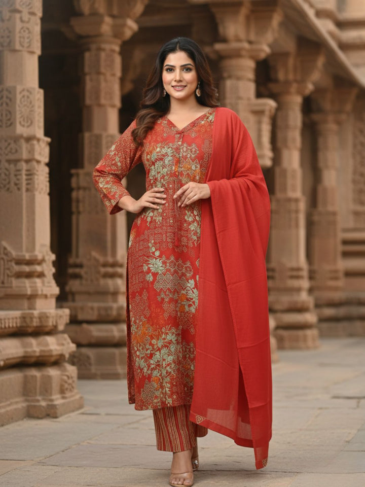 Reet Carmine Printed Work Suit Set