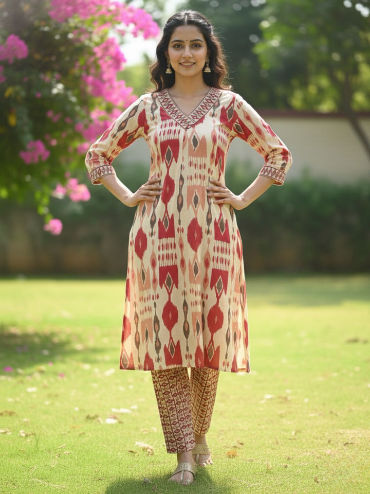 SASHA CORAL PRINTED KURTA PANT SET