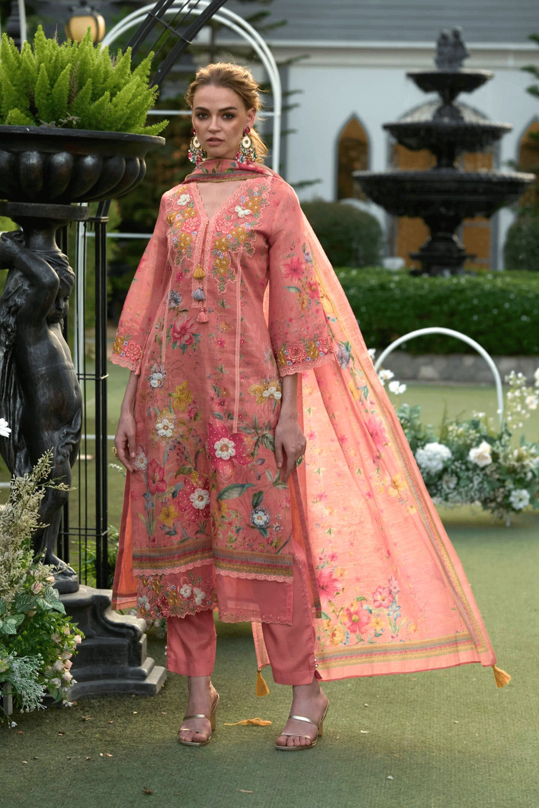Mariam Salmon embroidery Lawn Suit Set
