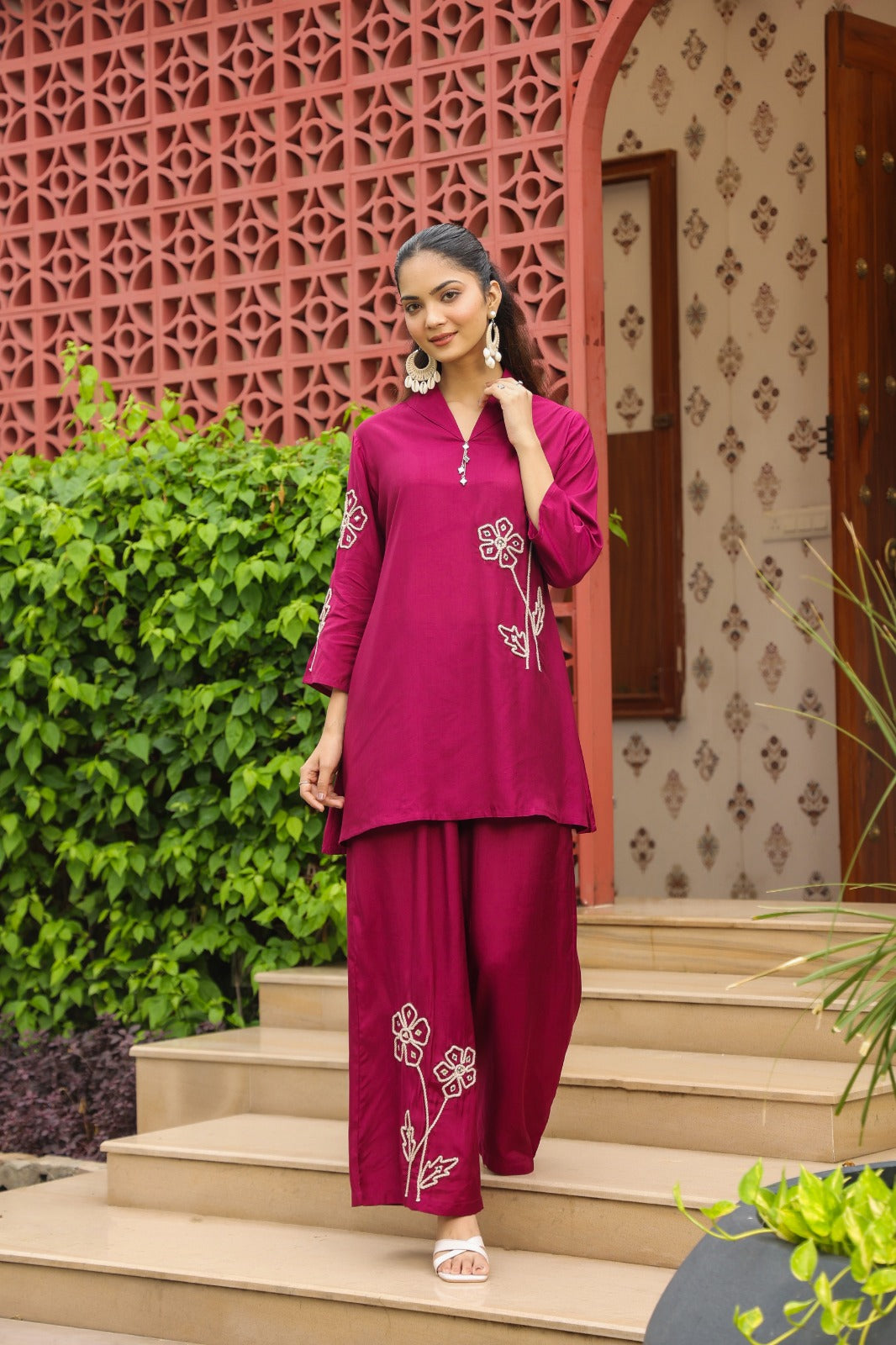 Sargi claret embroidery cotton co-ord set