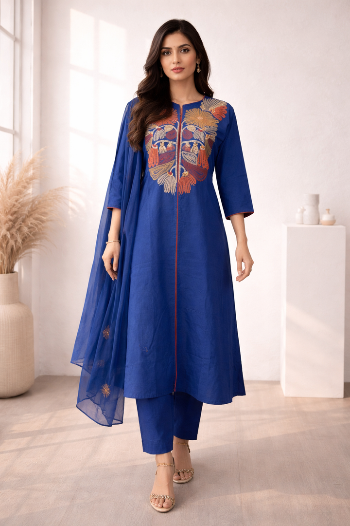 Viyona Ink Embroidered Suit Set