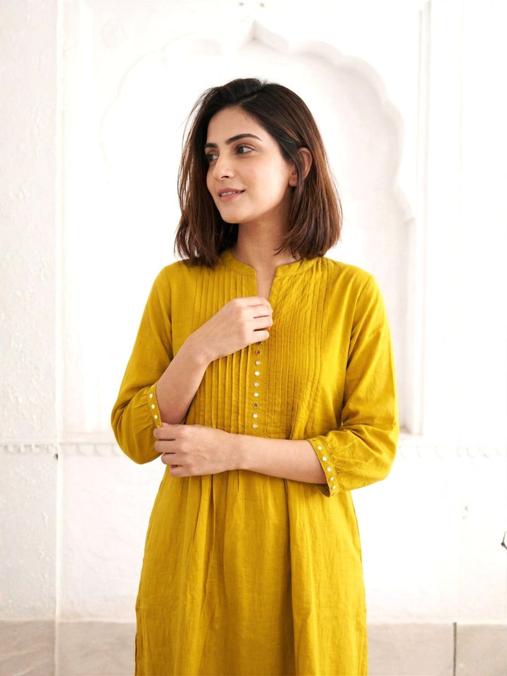 Sarika Gold Cotton Work Kurta Pant Set