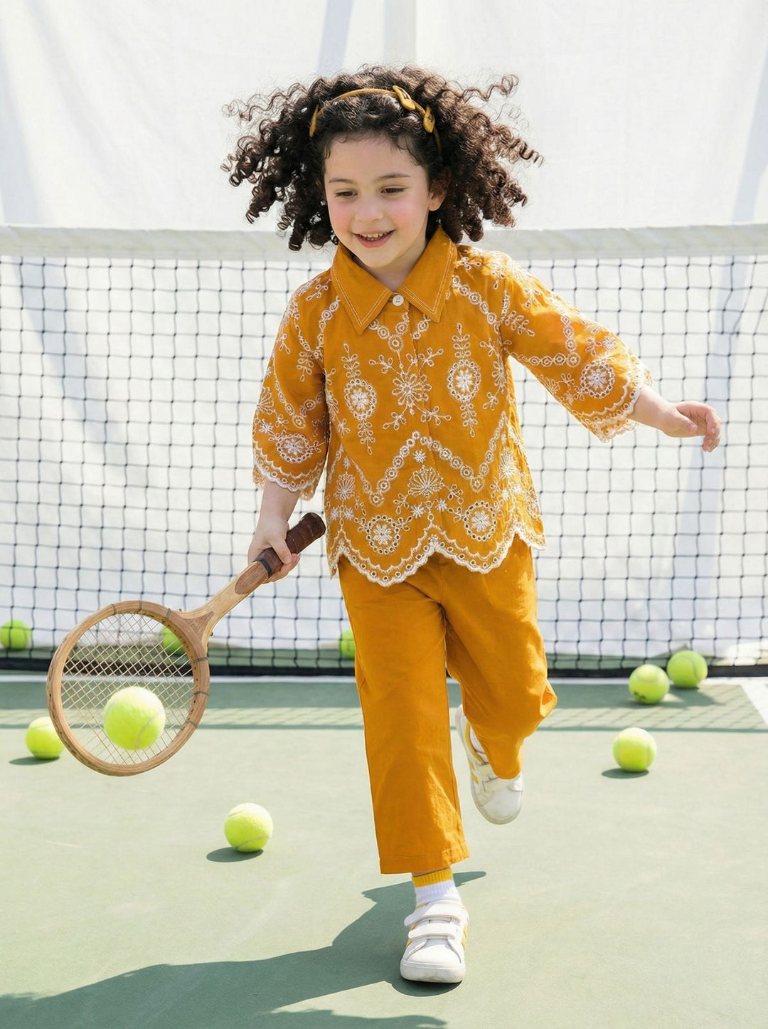 Joy apricot schiffli cotton co-ord set