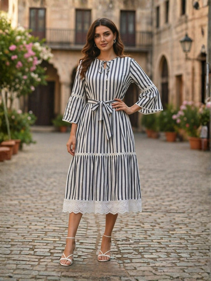 Perka stone stripes cotton dress