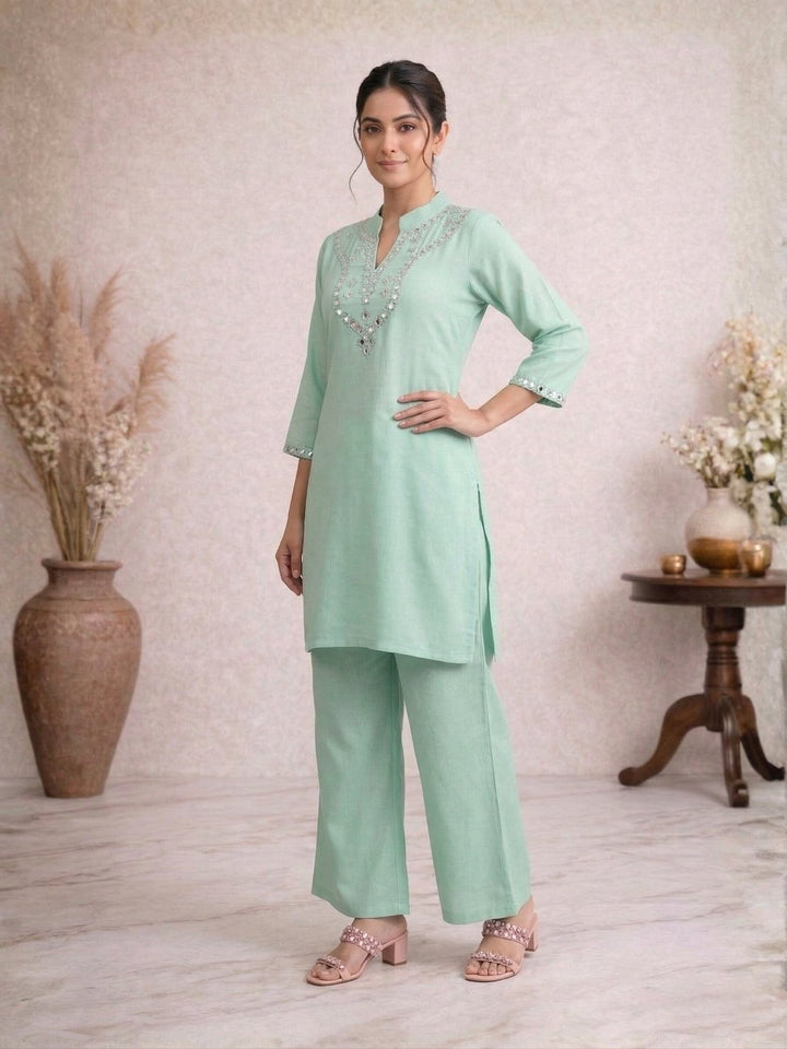 Divya pine mirror work co-ord set