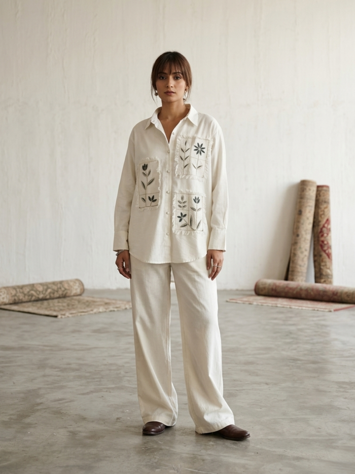 Swades cream embroidery cotton co ord set