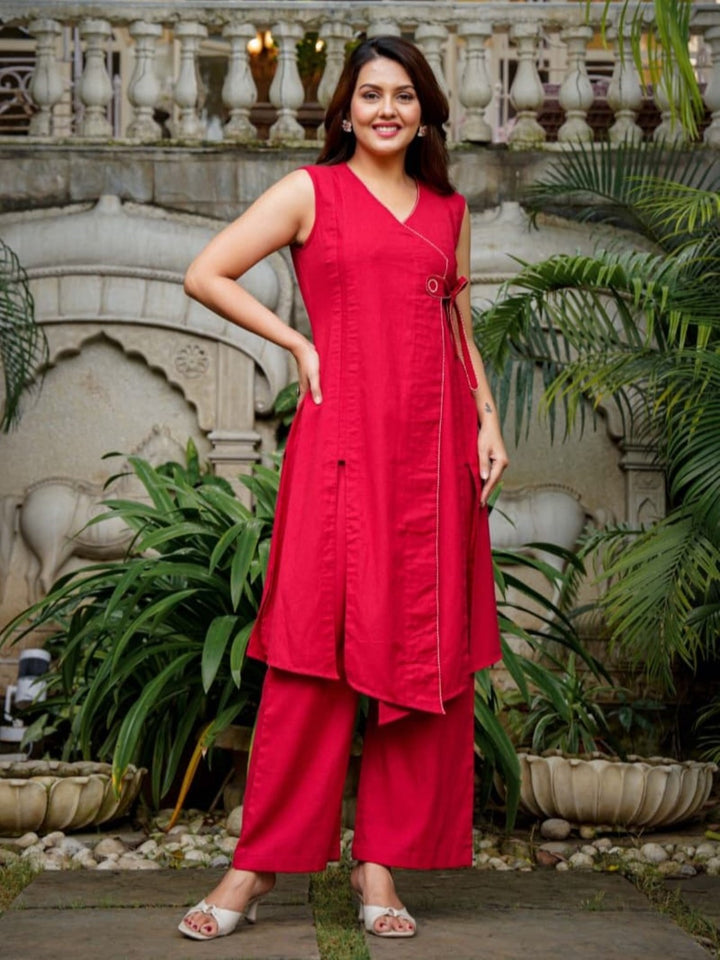 Poppi scarlet cotton kurta pant set
