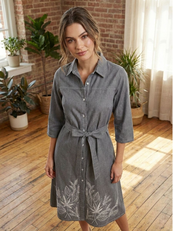 Prisha pebble denim embroidery dress