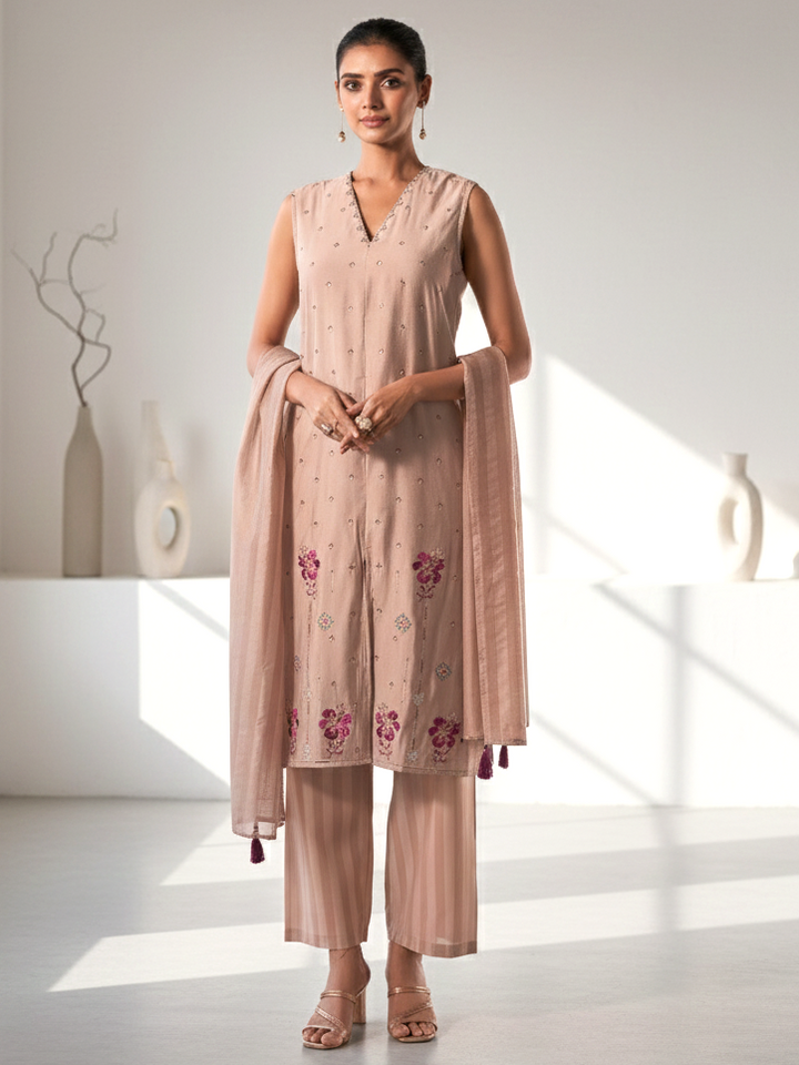 Alena Tan Work Co-ord Set comes with Stole