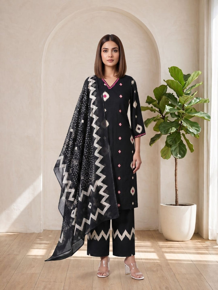 ARANYA ONYX IKAT PRINT COTTON SUIT SET