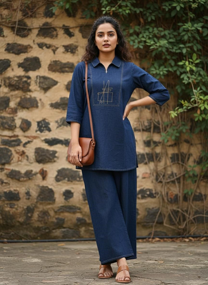 Prisha serul embroidery denim co-ord set