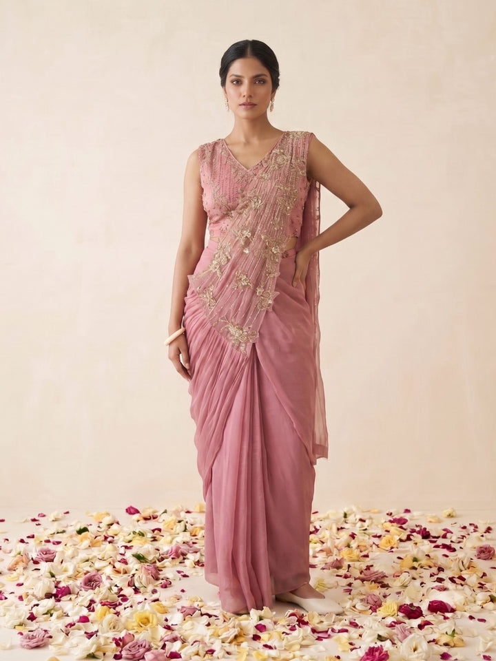 Alpa Peach Bloom Work Ready To Wear Drape Saree