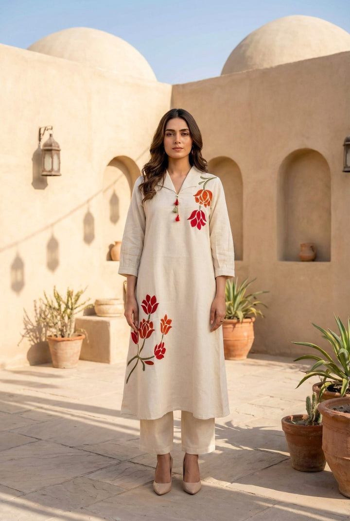 Sargi Harp embroidery Cotton kurta pant set