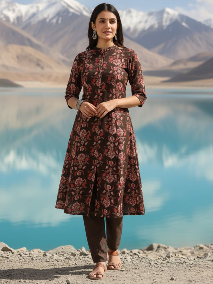 Rachna Charcoal Printed Cotton Kurta Pant Set