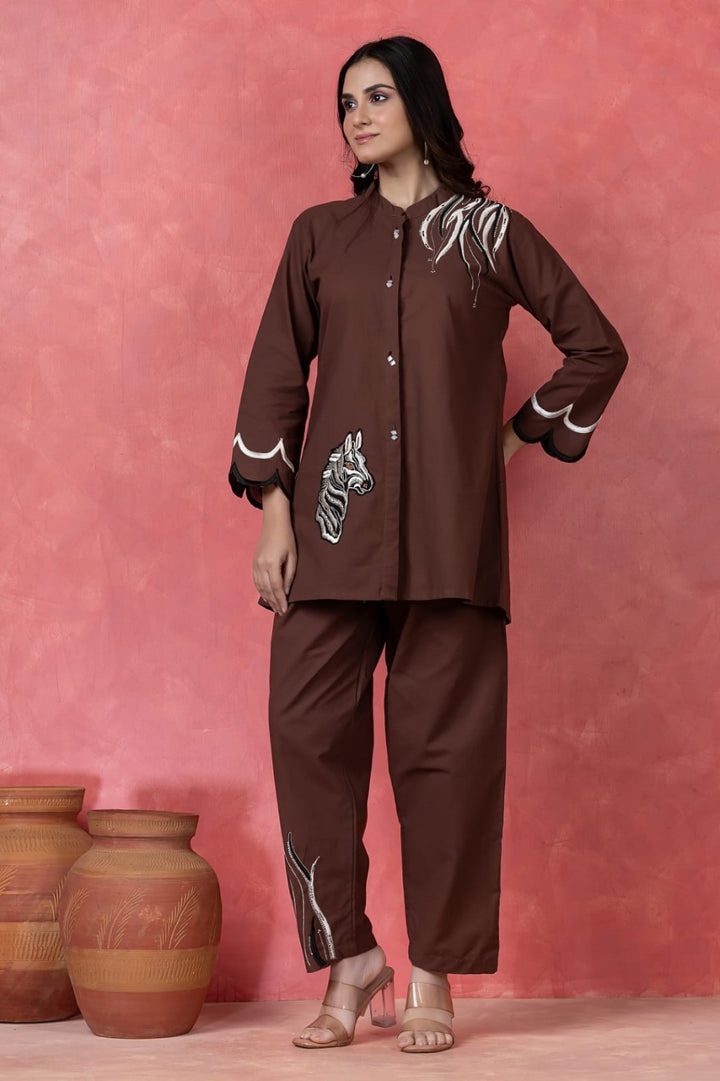 Gaur mulberry embroidery cotton co-ord set