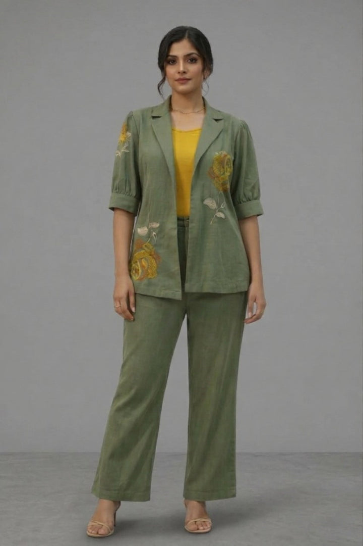 Drona moss embroidery cotton 3 pc co-ord set