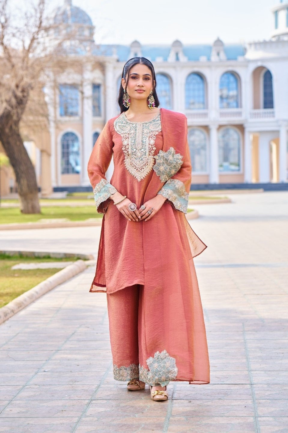 Mihika apricot full work suit set