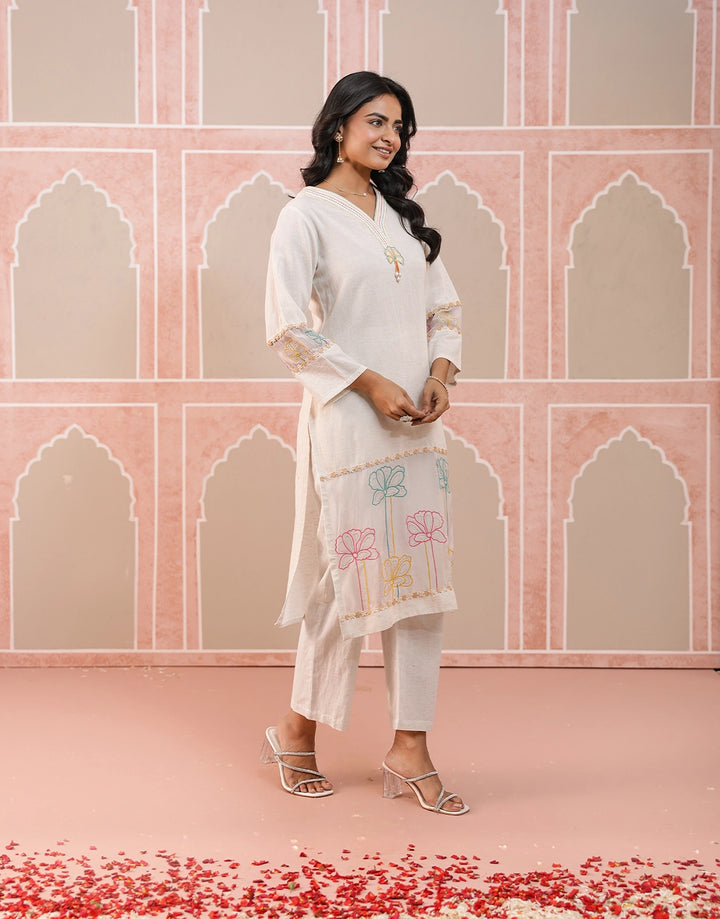 Drona merino embroidery cotton kurta pant set