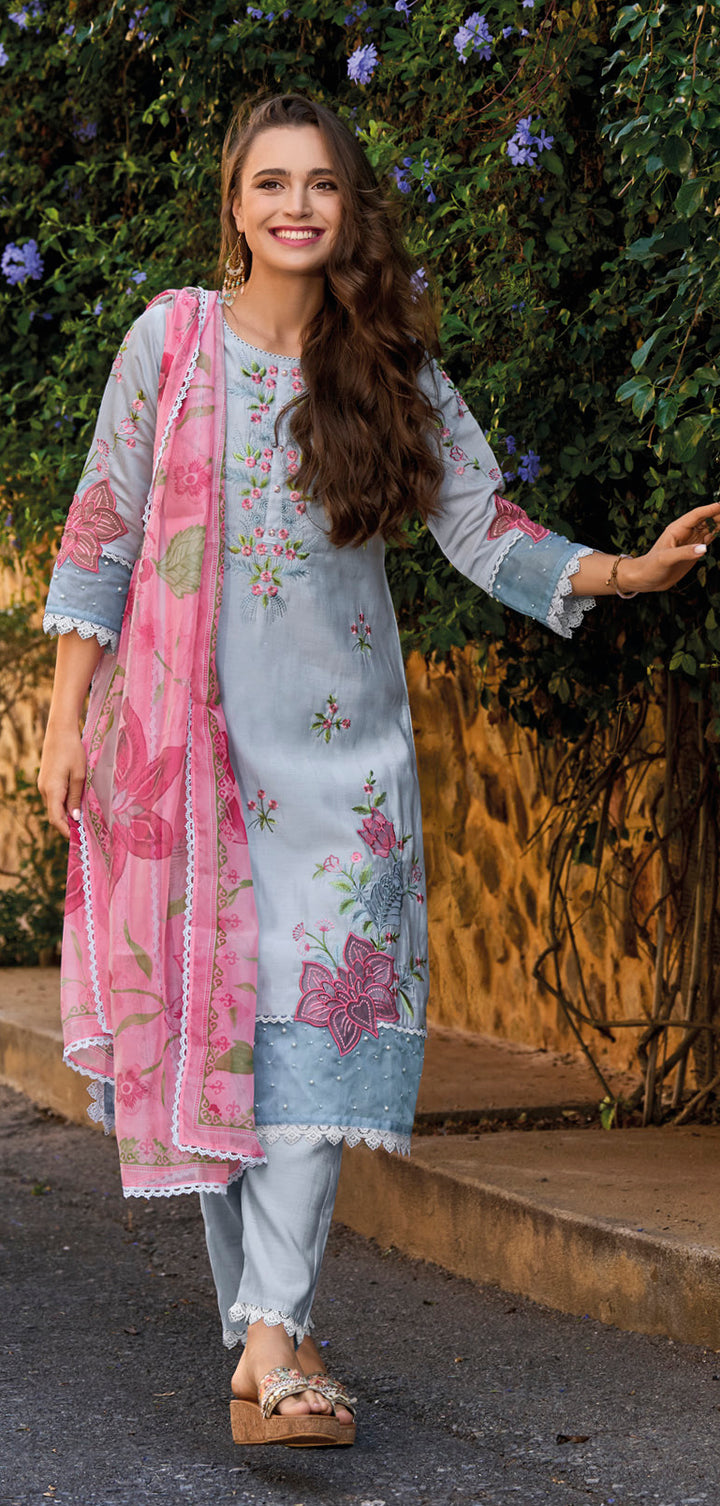 Afia SoftBlue Full Work Pakistani Suit Set