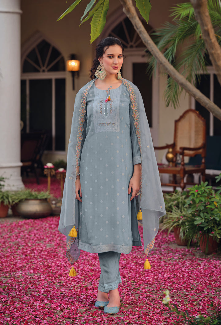 Shadab Grey Embroidered Suit Set