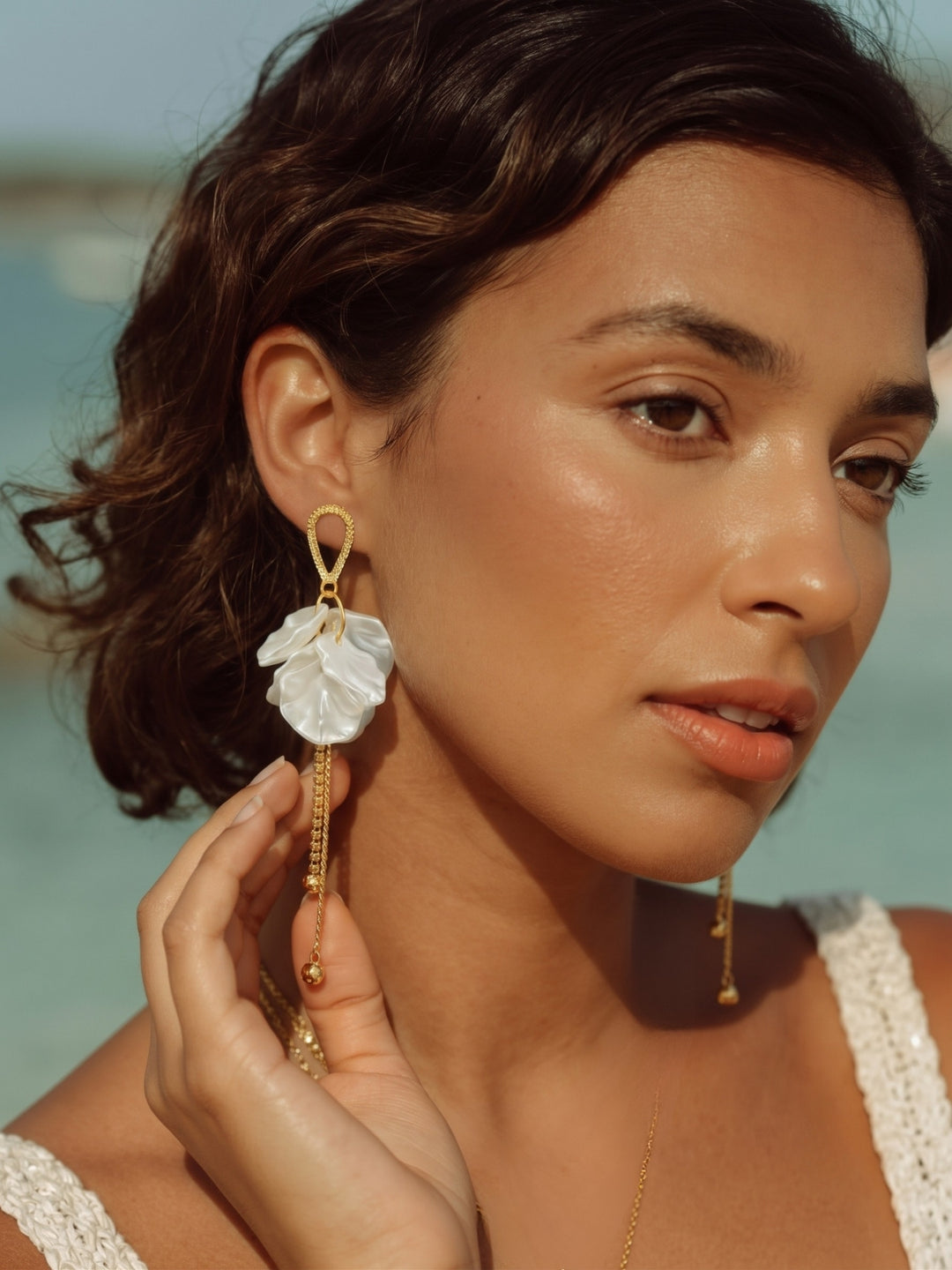 Monstera White Petal Earrings