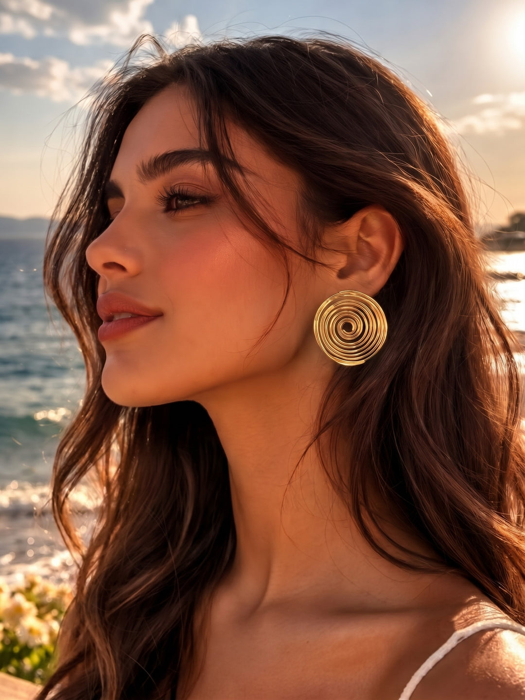 Monstera Golden Spiral Earrings