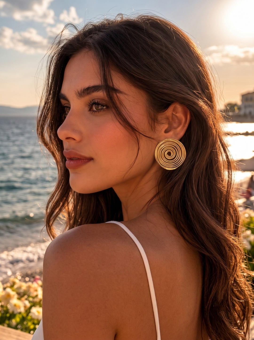 Monstera Golden Spiral Earrings